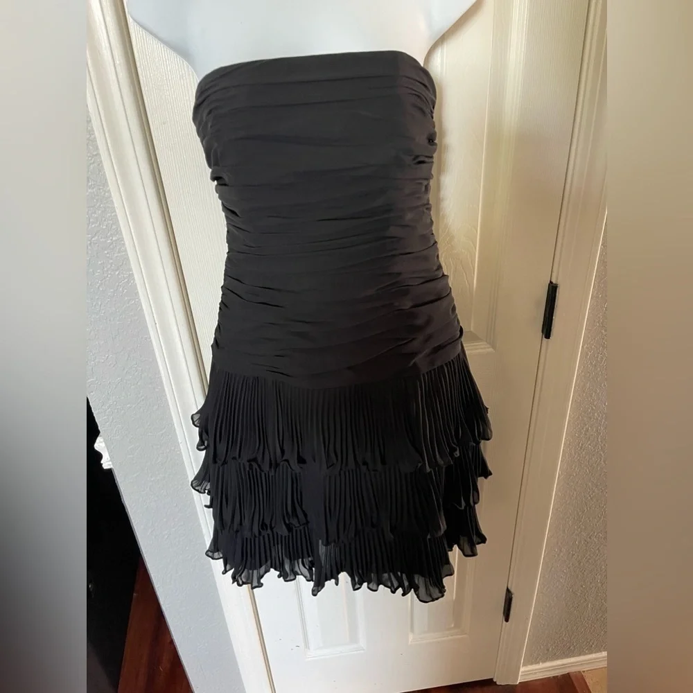 White House Black Market Strapless Black Ruffled Evening Dress Size 4 - Picture 3 of 8